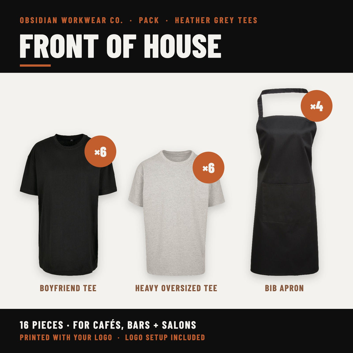 Front of House Pack - Heather Grey tees