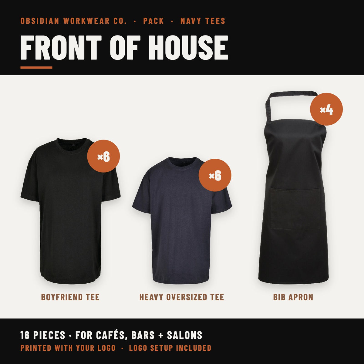 Front of House Pack - Navy tees